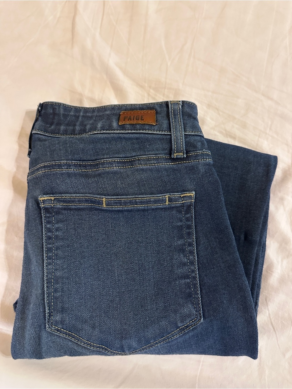 PAIGE Women's Mid Blue Denim Jeans - Classic Pocket Style - Straight Skinny Jean